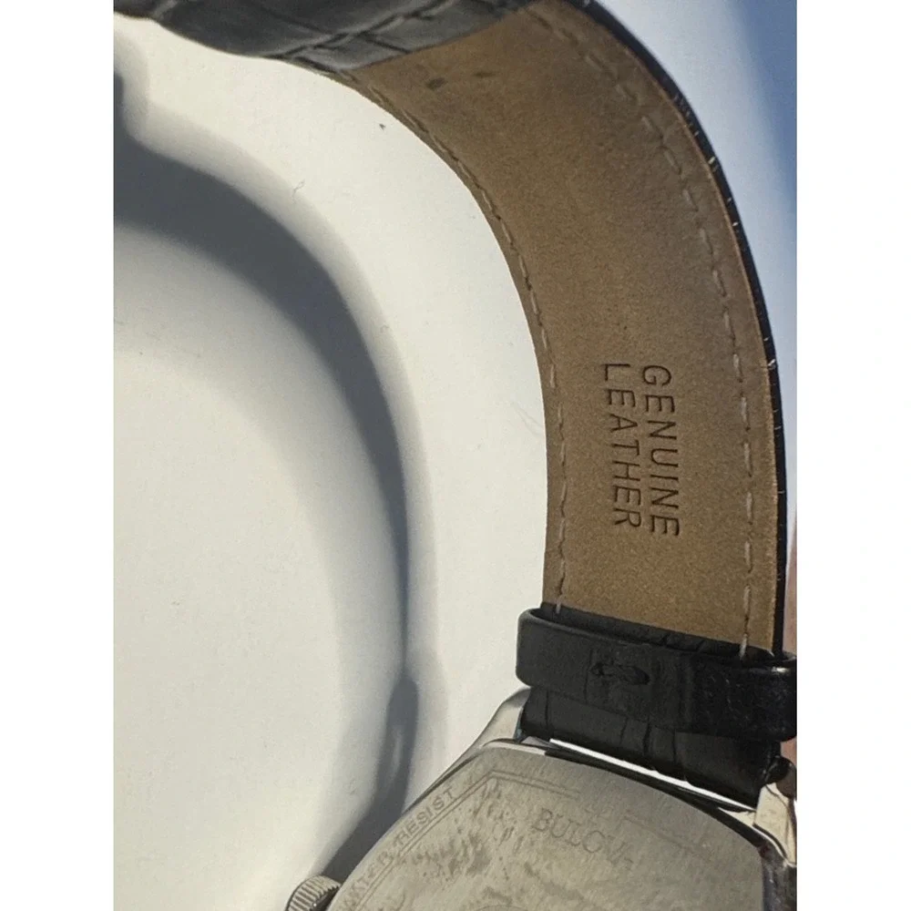 Bulova Watch Mens OS Black Roman Numeral Tonneau Leather Strap 96B290‎